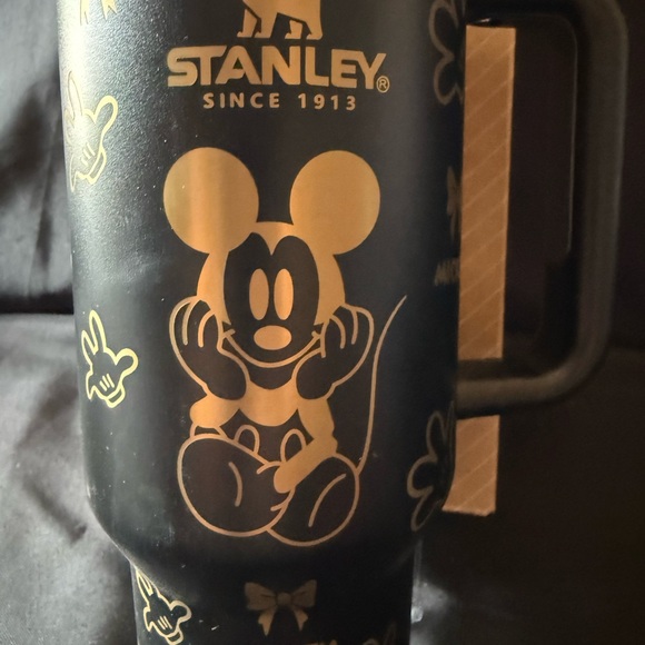 New Stanley 40oz Laser Engraved Black and Gold Mickey Tumbler with Straw - Picture 2 of 8